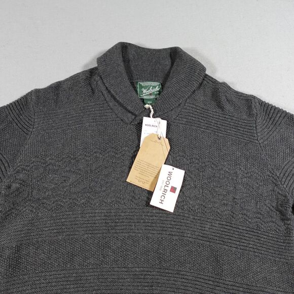 Woolrich Sweater Men Large Gray Heavy Knit Cowl Neck Merino‎ Wool Blend NWT - Picture 2 of 13